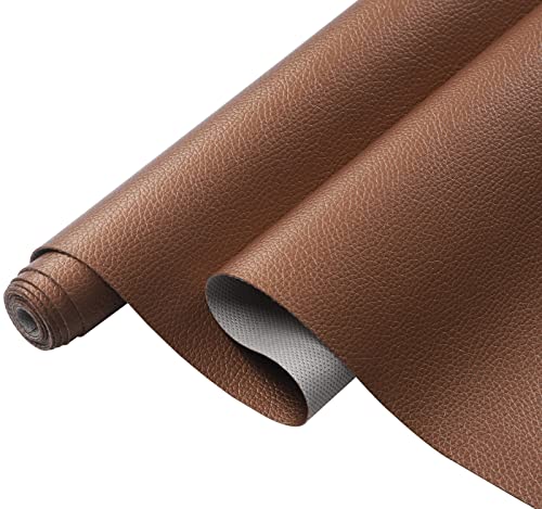 Picheng Pearlescent Faux Leather Fabric: 13.8" x 53" Soft Faux Leather Roll | Lychee Texture Solid Color Faux Leather Sheets Marine Vinyl for Making Crafts Leather Earrings Bows Sewing DIY (Bronze) ﻿ - color: Bronze