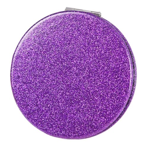 Cute Purple Compact Mirror for Women,Magnifying Travel Mirror with Glitter,Leather Small Pocket Mirror,Portable 2 x 1x Magnification Folding Makeup Mirror,Cosmetic Mirror for Gift - color: Purple-round
