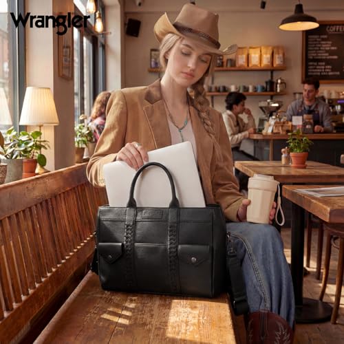 Wrangler Work Tote Bag for Men and Women Business Teacher Bag Large Capacity Briefcase Handbag with Adjustable Strap - color: Black