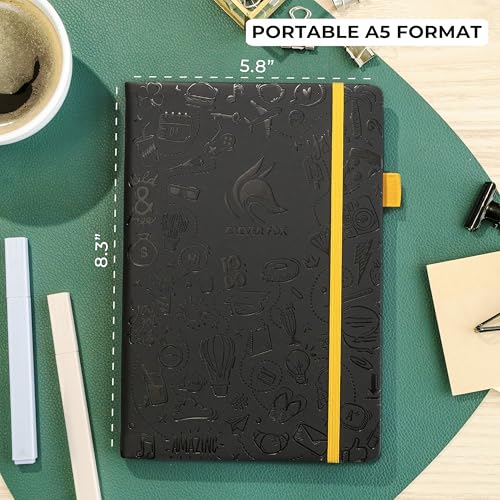 Clever Fox Dotted Journal, Blank A5 Notebook, Project Planner, Black - color: Black