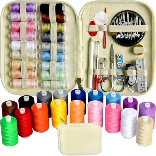 Sewing Kit with Case Portable Sewing Supplies for Home Traveler, Adults, Beginner, Emergency, Contains 18 Sewing Thread, Scissors, Needles, Measure etc,Off White - color: Off white, size: 1 Pack