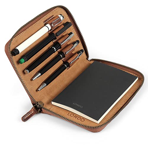 Londo Genuine Leather Padfolio – Portfolio Folder with Pencil Holder, Notepad & Zipper Closure for Business, Office & Travel - color: Cinnamon