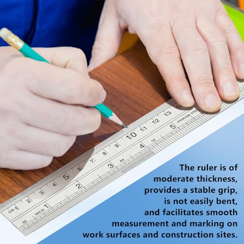 6 Pcs 12 Inch Metal Straight Edge Rulers, Double Sided Inch/Metric Conversion, Non-Bendable Stainless Steel Rulers for Carpentry, Metalworking, Tailoring & Surveying, Drawing, Office, Home - size: 12 Inch