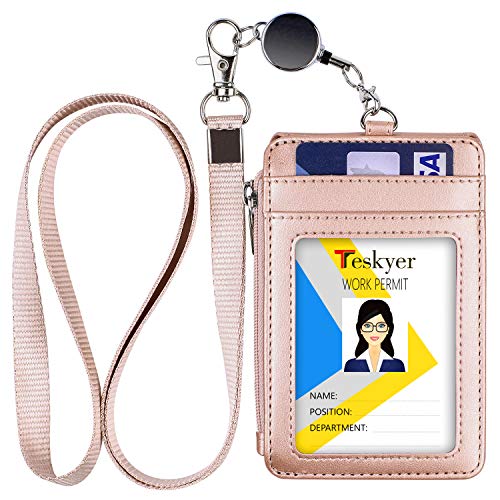 Teskyer ID Badge Holder with Retractable Lanyard, Lanyard Wallet, Rose Gold - color: Rose Gold #02, size: 3.1" x 4.7"
