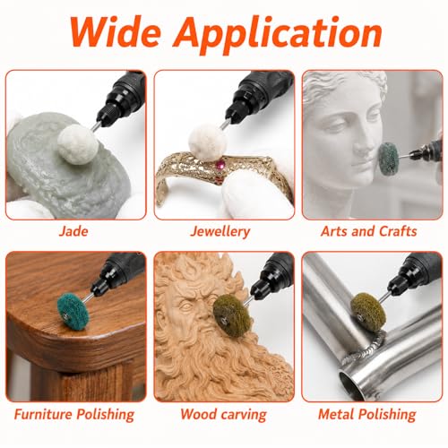 90-Piece Abrasive Buffing & Polishing Wheel Set - 1/8" Shank, 1" (25mm) 80-800 Grit, 15 Wool Felt Buffing Wheels, Rotary Tool Polishing Kit for Metal, Jewelry, Wood, Glass - color: Mix 90Pcs