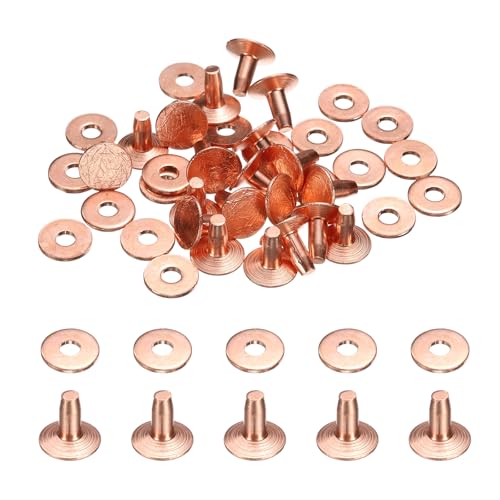 HARFINGTON 15Set Copper Rivets and Burrs Washers 9x3.3x7mm Dimpled Finish Solid Leather Rivet Fastener Studs Posts for Leather DIY Craft Belts Wallets Collars, Copper Tone - color: Copper Tone, size: 9x3.3x7mm