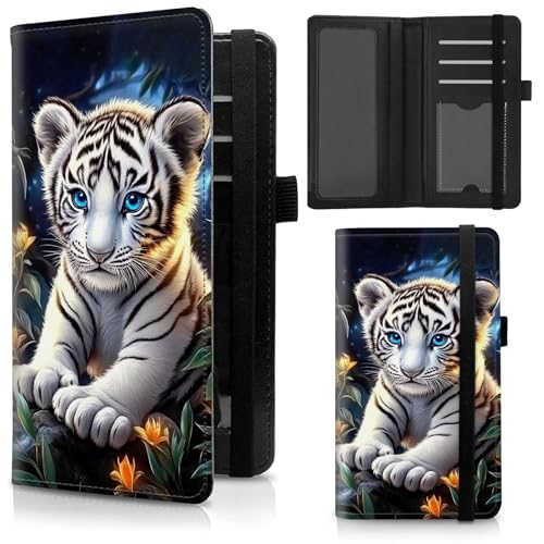 Checkbook Cover for Duplicate Checks,Slim Durable RFID Blocking Checkbook Credit Card Holder for Personal and Business Checks-Cute White Tiger - color: Cute White Tiger