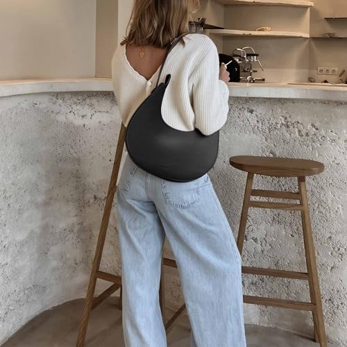 GEMIU Shoulder Purse for Women Classy Crescent Hobo Purse Slouchy Underarm Handbag with Wide Adjustable Strap - color: Black