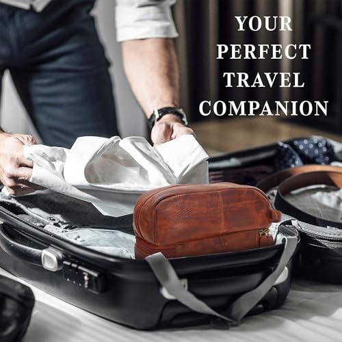 Premium Handmade Leather Toiletry Bags for Men and Women, Genuine Leather Dopp Kit and Shaving Bag for Men, Travel Cosmetic Bag for Womens and Mens, Retro - Dark Brown - color: Retro - Brown (Large)