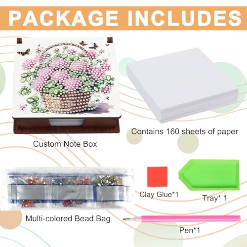 JISHSHAY Flower Diamond Painting Note Box Diamond Art Sticky Note Holder Gem Art Notecard Box Gem Painting Mosaic Kits for Adults Embroidery Kit Memo Pad Holder, Contains 160 Sheets of Paper - color: Flower 2