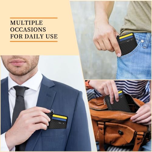 Hancynir Minimalist Black Slim Wallet Men Credit Card Holder Small RFID | Zipper Pocket Wallet, Thin Travel Coin Purse, Ladies Women Mens Gifts, Cute Card Case, 6 Card Slots, ID Window, PU Leather - color: 01-Carbon Black