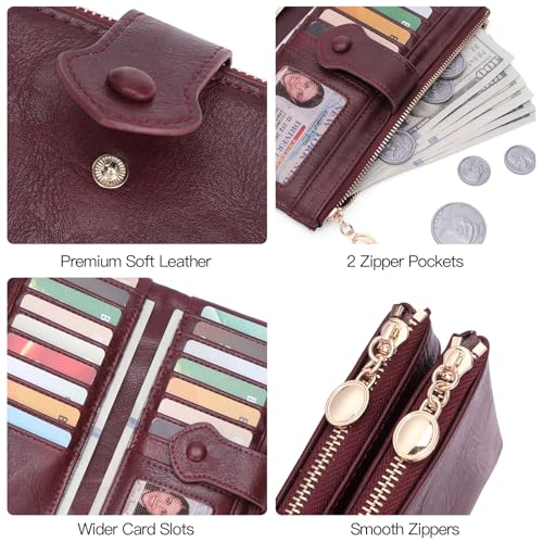 GOIACII Wallet for Women Ladies Wallets Double Zippers Clutch Purse Red - color: B04 Red