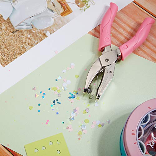 Zonon 3 Pcs Round Heart Star Pink Hole Punchers | Soft Grip Paper Punchers, Metal Single Hole Design, For Scrapbook Tags Tickets Crafts, Create Decorative Project Holes - color: Pink, style: Round Heart Star