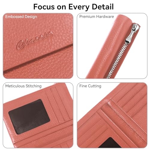 Women's Bifold Wallet, Genuine Leather, Magnetic, ID Window | Holds 10+ Cards, 2 Zip Coin Pockets, Pebbled Cowhide, Snap Closure, Large Capacity, Multiple Colors, Compact 5.5x3.9in - color: B-Rubber Red