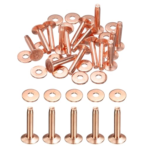 HARFINGTON 15Set Copper Rivets and Burrs Washers 9x3.3x17mm Dimpled Finish Solid Leather Rivet Fastener Studs Posts for Leather DIY Craft Belts Wallets Collars, Copper Tone - color: Copper Tone, size: 9x3.3x17mm