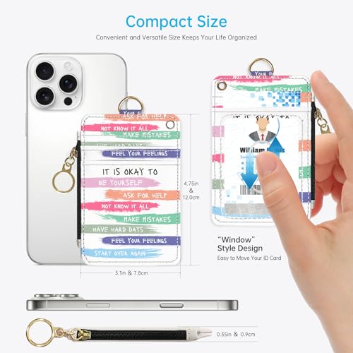 2-in-1 ID Badge Holder & Lanyard Wallet，Cute Zippered Pouch Be Yourself | for Teachers,Nurse,Professionals，Removable Wristlet & Neck Lanyard,5 Card Slots Stylish Work Essential - color: Be Yourself