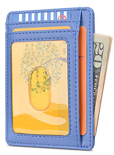 Buffway Slim Minimalist Front Pocket RFID Blocking Leather Wallets for Men and Women - Sand Wathet Blue - color: Sand Wathet Blue
