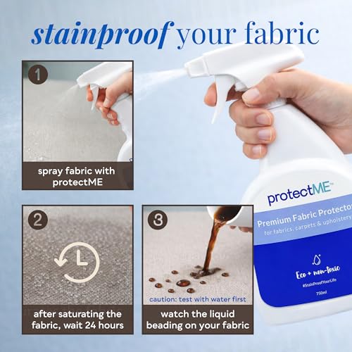 protectME Fabric Protector and Stain Resistant Spray - Upholstery Fabric Spray for Stain Guard for Carpet, Shoes, Couch, Sofa - Non Toxic Water Based Furniture Protector - 84.5 Fl. Oz. +Sprayer - style: 84.5 Fl. Oz + Sprayer
