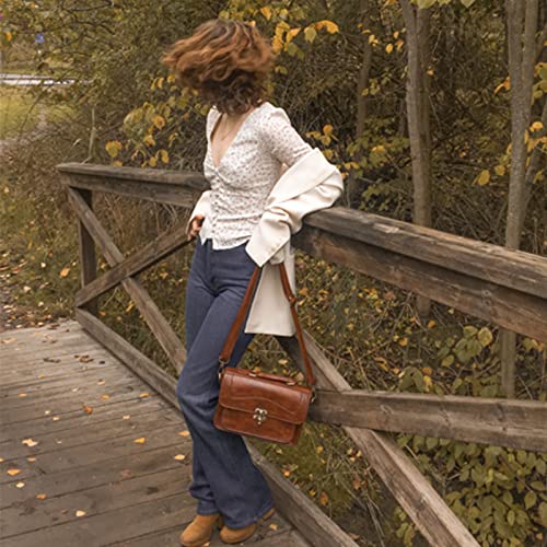 ECOSUSI Women PU Leather Satchel Purse Vintage Small College Crossbody Messenger Bag Work Cross-body Bag - color: 1-brown