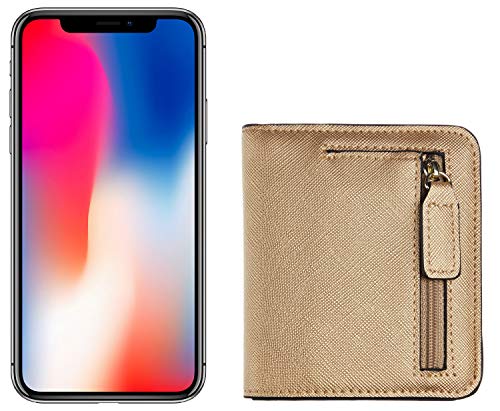 Toughergun Women’s Small Slim Leather Wallet with RFID Protection, Compact Bifold Mini Purse with Clear ID Window - color: CH Champagne Gold