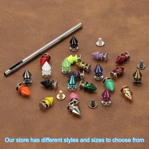 PATIKIL 12mm Studs for Clothing, 24 Sets Spikes for Clothes Studs and Spikes Leather Rivets Metal Cone Punk Spikes Screw Posts with Hole Puncher for Leather Jacket Fabric, White - color: White