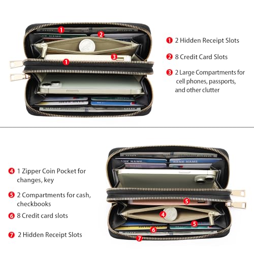 GOIACII Women's Wallet RFID Blocking Leather Wristlet | 2 Zip Around, Large Capacity, Credit Card Holder, Ladies Phone Clutch Purse - color: B01 Mangnolia