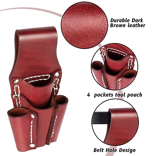 Leather Tool Pouch, Leather Electrician Tool Pouch with 4 Pockets, Heavy Duty and Durable, for Any Electrician/Welders, Carpenters, Car Repairers, Brown