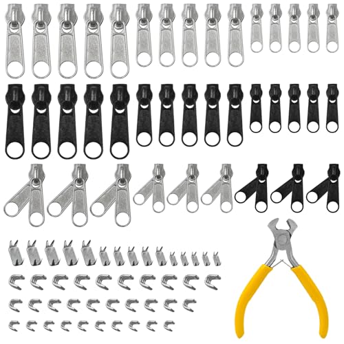 85PCS Zipper Repair Kit, 3 Sizes Replacement Sliders & Pulls for Metal Plastic Nylon Coil Zippers, Universal Zipper Fix Kit with Install Pliers for Jackets Coats Backpacks Luggage Tents