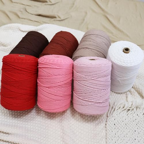 Macrame Cord 3mm x 328yards, Soft Colored Macrame Rope, Natural Cotton Cord for Plant Hangers, Wall Hanger, Decorative Projects(Brick Pink) - color: Brick Pink, size: 3mm×328Yards