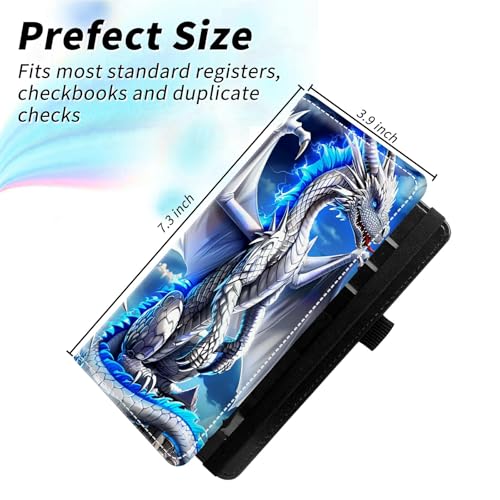 Check Book Cover for Personal Checkbook, Leather Business Checkbooks Plastic Insert Flap Card Holder Pen Hoop Holder with RFID Blocking Slim Wallet for Duplicate Checks Women Men, Blue Dragon - color: Blue Dragon