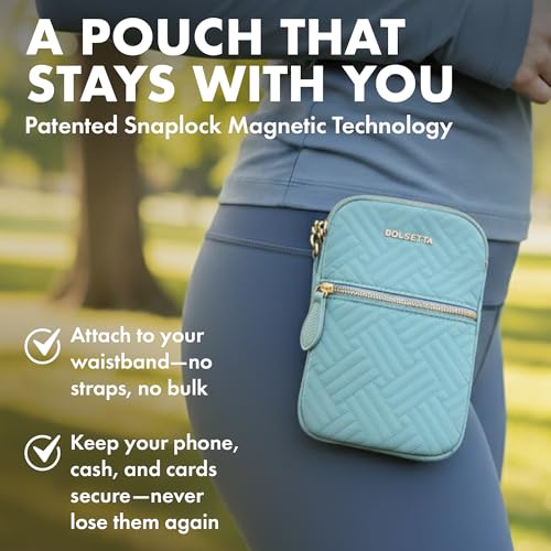 Magnetic Hip Pouch - RFID Blocking Pouch and Key Fob Protector - Zippered Pocket, Magnetic Snaplock Attachment - Lightweight Travel Wallet, Hip Bag for Concerts & Errands - Seafoam Teal Quilt - color: Seafoam Teal