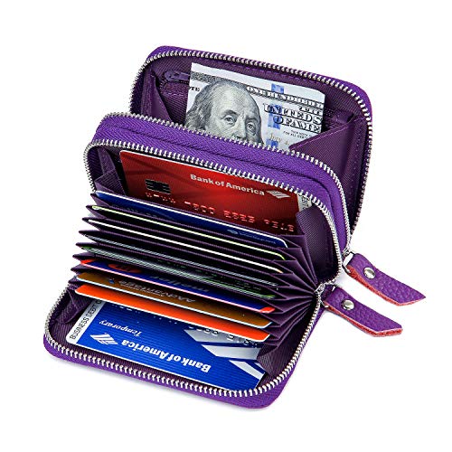 KALMORE Wallets for Women Genuine Leather Double Zipper RFID Blocking Purse with Coin Pocket - color: Purple