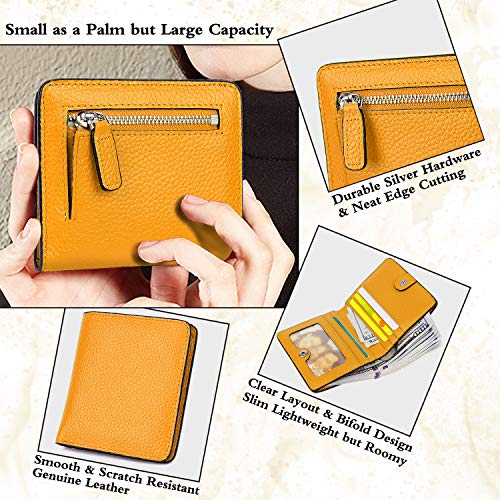 Small Leather Wallet for Women, Ladies Credit Card Holder RFID Blocking Women's Mini Bifold Pocket Purse - color: Yellow Rfid Blocking