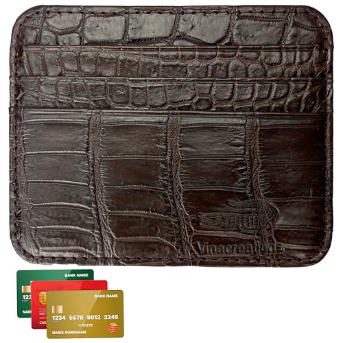 HATA Brown Minimalist Credit Card Holder Leather RFID Blocking Slim Front Pocket Small Wallet for Men And Women Bussiness Travel ID Case Handmade Gift Father Boss Son BROWN-CARD-12 - color: Mini Card Holder-Brown-Croc Belly