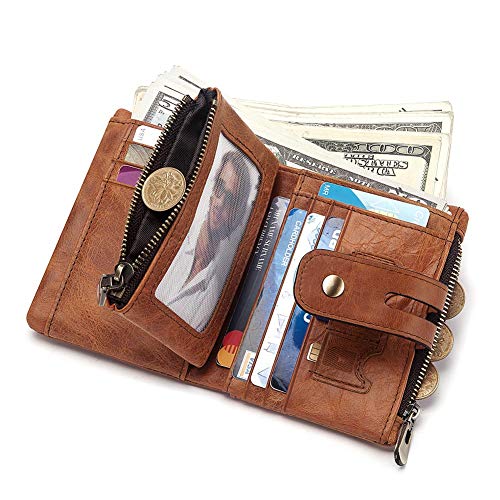 boshiho Genuine Leather Bifold Chain Wallet for Men RFID Blocking - color: Khaki