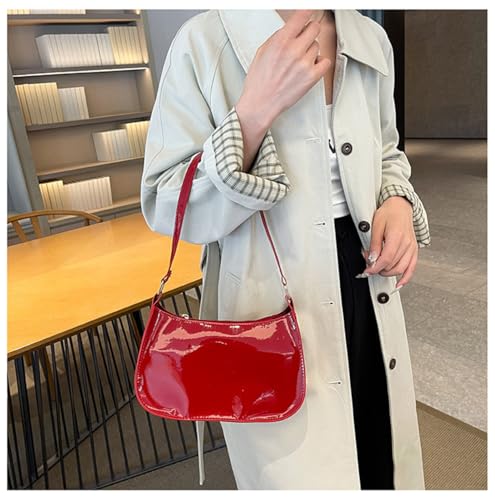 Patent Vegan Leather Evening Purse Shiny Clutch MINI Hobo Handbag Shoulder Bags - color: Wine Red