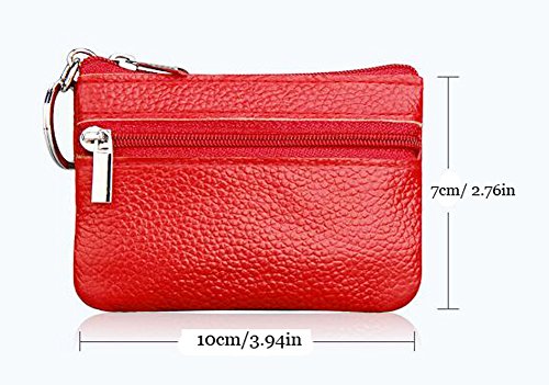 Women's Leather Small Coin Purse with Key Ring, Mini Zipper Card Holder Wallet, Yellow - color: Yellow