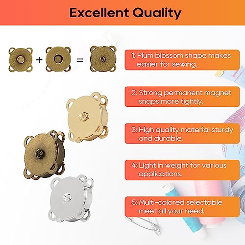 30Sets Magnetic Snaps, Magnetic Snaps for Purses with Sewing Accessories - Magnetic Purses Closure Snap Clasps for Sewing DIY Craft, Purses, Bags, Clothes, Leather Projects(18MM-3Color) - color: 30Sets 18mm Sewing