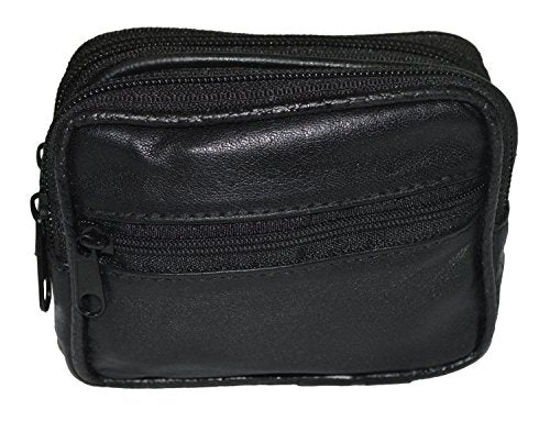 Leatherboss Genuine Leather Travel Outdoor Hiking Belt Pouch with Zipper Pocket Wallet for men women (Black) - color: Black