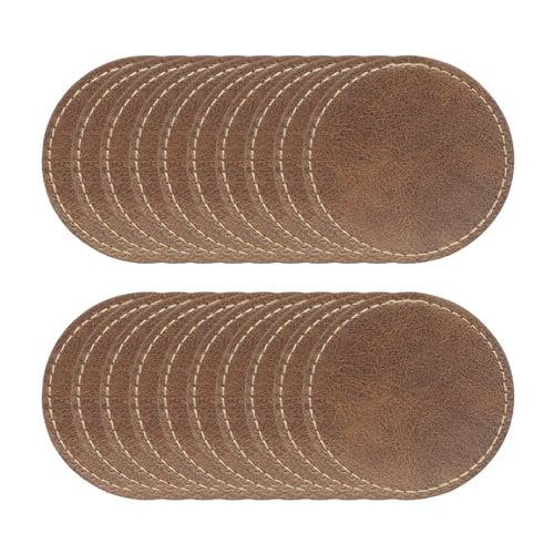 MECCANIXITY Blank Leatherette Patches, 2.5 Inch Round Faux Leather Hats Patches with Adhesive Iron-on Heat Press Laserable Rustic for Hats DIY Fabric Repair Sew(Brown, Pack of 25) - color: Brown