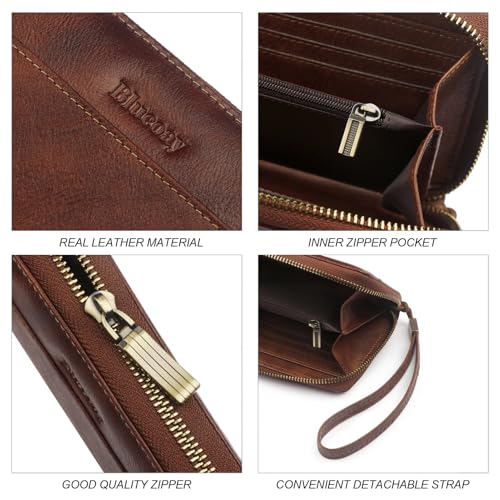Leather Long Wallet Women With Wristlet,RFID Blocking(darkbrown) - color: a2-darkbrown