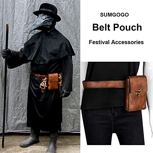 SUMGOGO Retro Belt Pouch Waist Bag Womens Fanny Pack Cellphone Holder Steampunk Medieval Renaissance Purse Costume Accessory - color: Brown