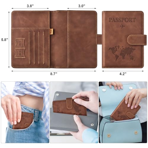 Eoehro Passport Holder for Travel Essentials, Passport Wallet Cover Case for Travel Must Haves Accessories,Passport Book Holders for Women and Men(brown) - color: brown, style: Magnetic Clasp