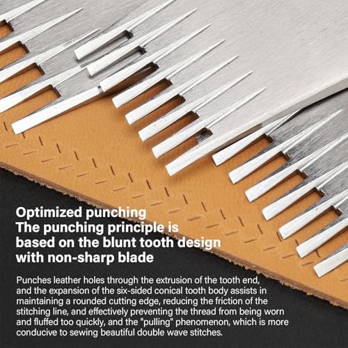 WUTA Leather Chisel All-Polished Die-Steel Puncher French Style Pricking Iron Sharp Leather Punching (Obverse, 2.45 mm 2Teeth) - color: Obverse, size: 2.45 mm 2Teeth