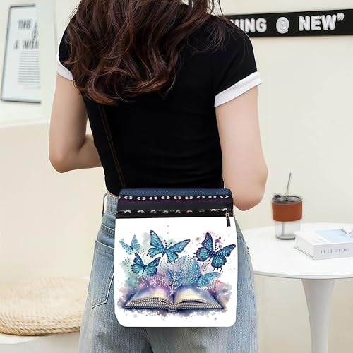 DDGYP Butterfly Diamond Painting Crossbody Bag, Diamond Art Kits for Adults | DIY PU Leather Art Bag, Adult Craft Kits for Women, Portable Handbag as Ideal Gift - color: Butterfly Flower 3