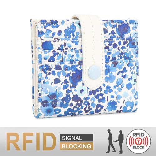 Montana West X Wrangler Small Women's Wallet Slim Simple Girls Wallet RFID Credit Card Holder Minimalist Zipper Coin Pocket - color: Indigo Watercolor Petal