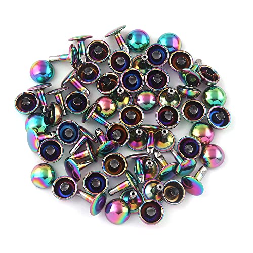 Rainbow Mushroom Dome Rivets - 10mm Tubular Double Cap Rivets Metal Button Round Rapid Rivet Studs for Purse Bags Shoes Belts Leather Craft 50pcs - color: Rainbow 50pcs 10mm