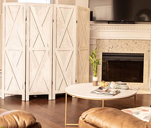 Premium Home 4-Panel Room Divider – Rustic White Barn Door, X Pattern Folding Privacy Screen, Partition Wall - color: Rustic White - X Pattern - 4 Panel