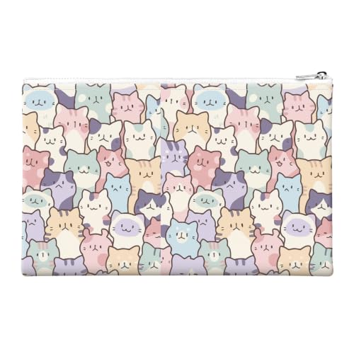 Money Bag with Zipper, Cute PU Leather Cash Bags, Portable Bank Bag Money Pouch for Cash, Coins, Checks, Receipts, Invoices Cosmetics Tools, Deposit Bag for Office Travel, Cute Cat - color: Cute Cat