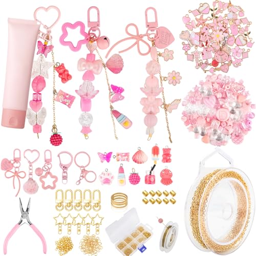 Ecoofor 249Pcs Keychain Making Kit for Kids & Adults – Includes 15 Keychain Clips, 16.4 Feet Chains, 100 Charms, Beading Accessories, Jewelry Pliers – DIY Bag Charms & Jewelry Craft Kit Supplies - color: Gold-249Pcs Kit